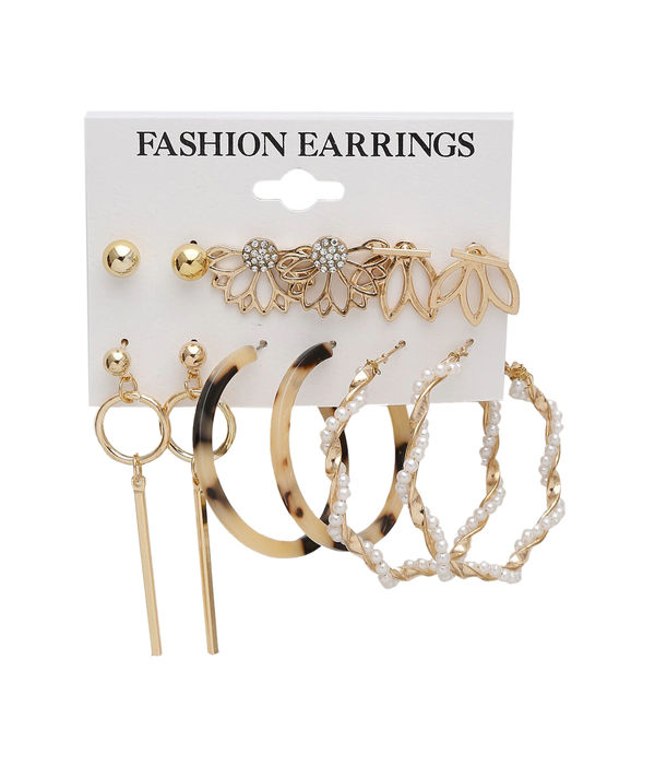 Woman Set of 6 Gold-Toned Contemporary Studs Earrings